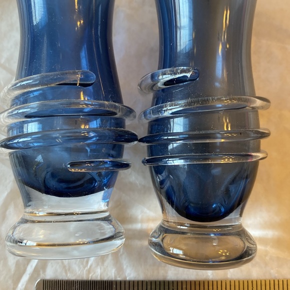 Hand Blown Blue Glass Mini Bud Vases. Set of two. - Picture 7 of 8